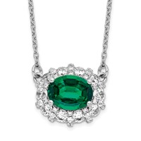 14K White Gold 1 Carat Lab Grown Diamond VS SI+ G+ and Created Emerald Complete Necklace, 18" view 1