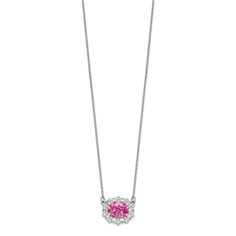 14k White Gold 1 carat Lab Grown Diamond VS/SI+ G+ and Created Pink Sapphire Complete 18 inch Necklace