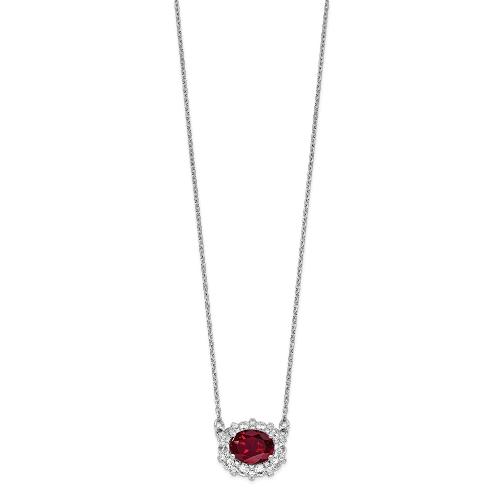 14k White Gold 1 carat Lab Grown Diamond VS/SI+ G+ and Created Ruby Complete 18 inch Necklace (PM7973-CRU-100-WLG)
