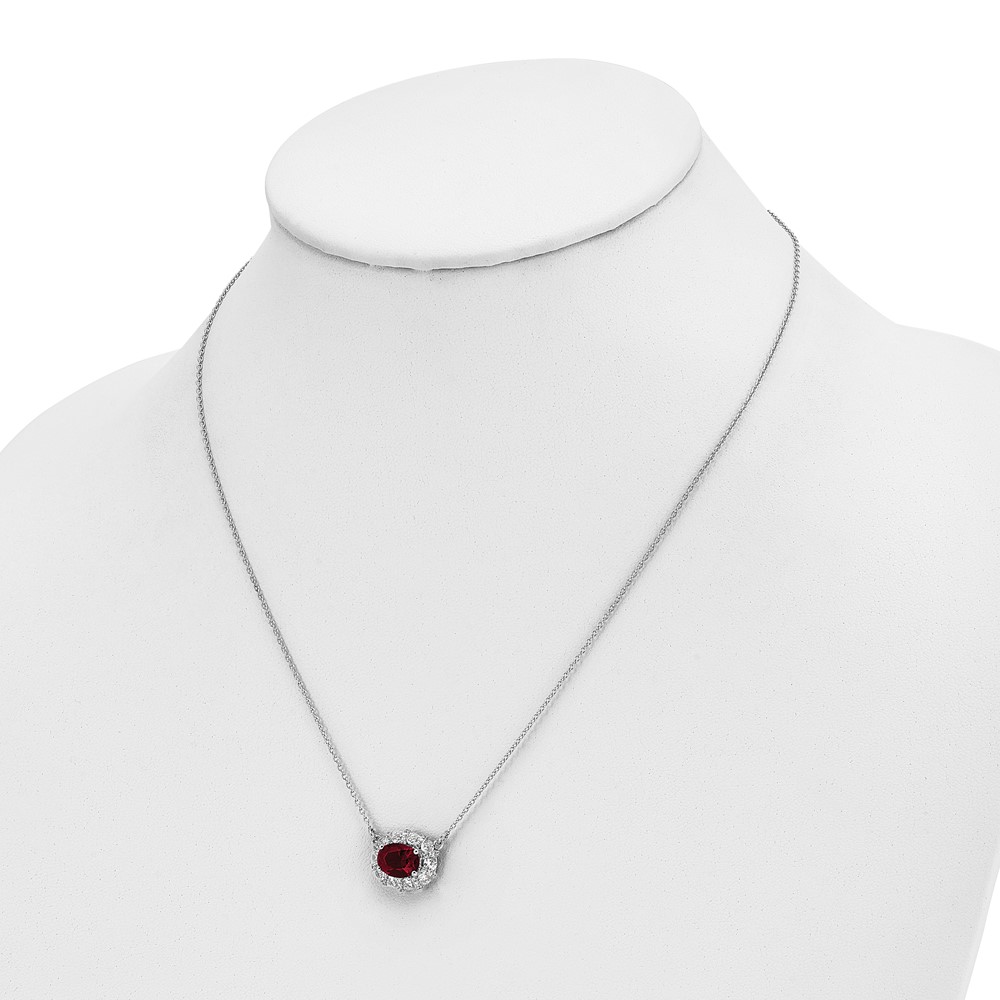 14k White Gold 1 carat Lab Grown Diamond VS/SI+ G+ and Created Ruby Complete 18 inch Necklace (PM7973-CRU-100-WLG)