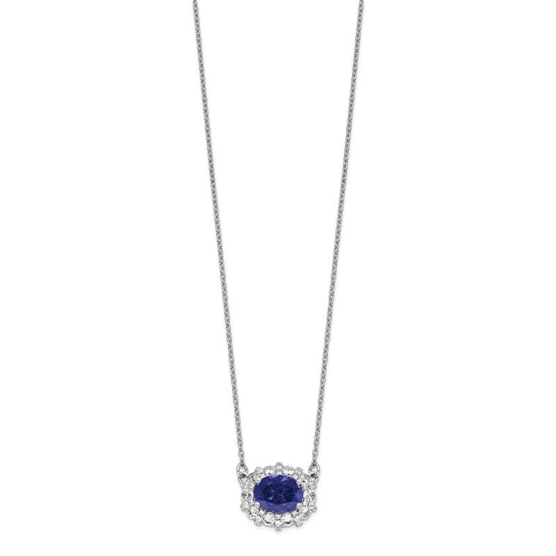 14k White Gold 1 carat Lab Grown Diamond VS/SI+ G+ and Created Sapphire Complete 18 inch Necklace