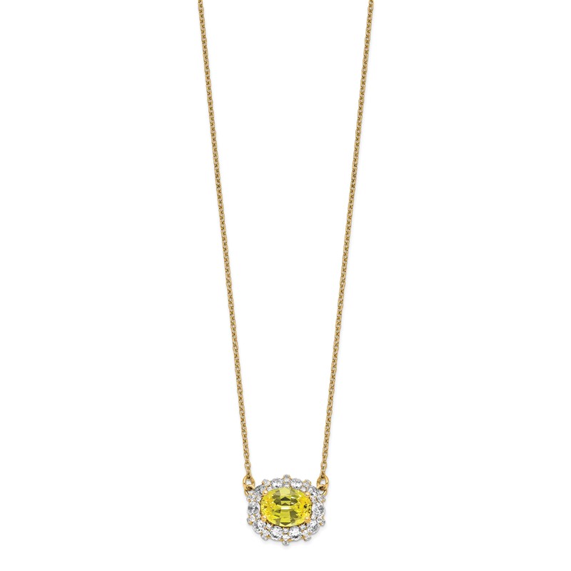 14k White Gold 1 carat Lab Grown Diamond VS/SI+ G+ and Created Yellow Sapphire Complete 18 inch Necklace