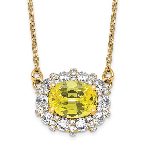 14K Yellow Gold 1 Carat Lab Grown Diamond VS SI+ G+ and Created Yellow Sapphire Complete Necklace, 18"