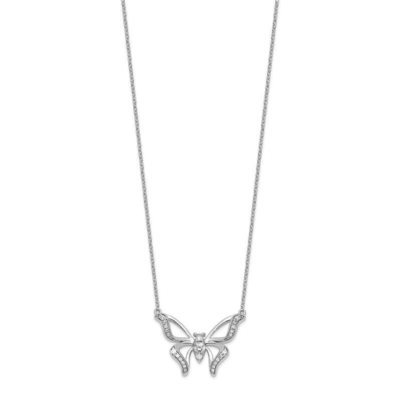 14k White Gold 1/4 carat Lab Grown Diamond VS/SI+ G+ 18 inch Butterfly Necklace