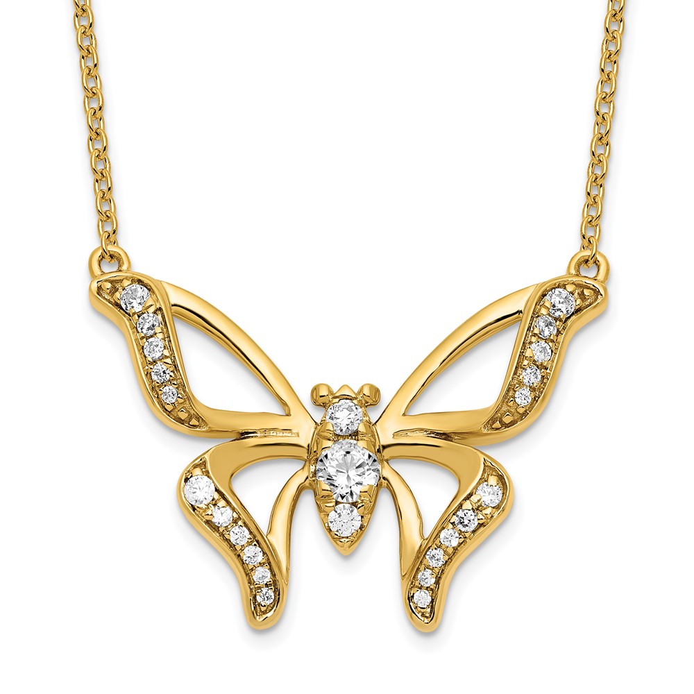 14k YG Lab Grown Diamond SI1/SI2, G H I, Small Butterfly Necklace