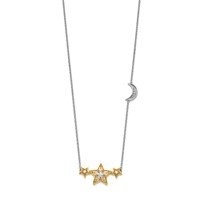 14K Two-tone 0.20 Carat Lab Grown Diamond VS SI+ G+ Complete Stars Necklace with Moon, 18" view 2