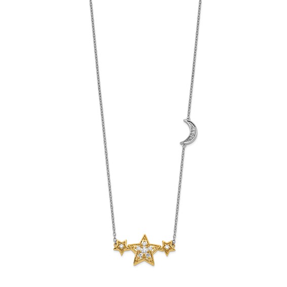 14k Two-tone 1/5 carat Lab Grown Diamond VS/SI+ G+ Complete Stars with Moon 18 inch Necklace