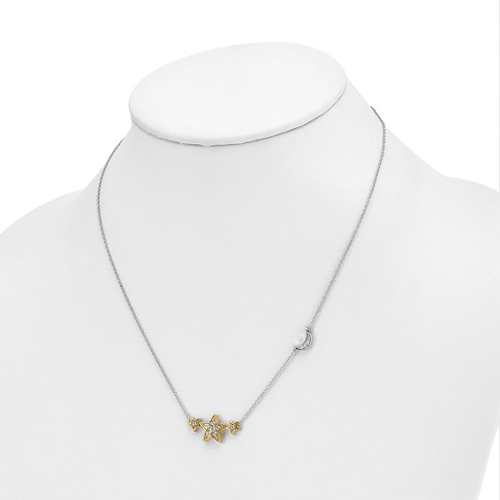 14k Two-tone 1/5 carat Lab Grown Diamond VS/SI+ G+ Complete Stars with Moon 18 inch Necklace