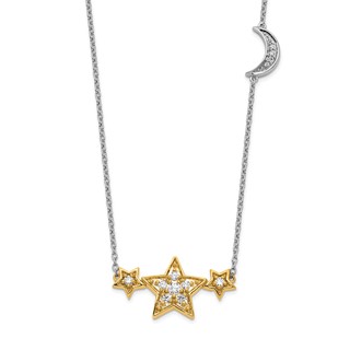14k Two-tone 1/5 carat Lab Grown Diamond VS/SI+ G+ Complete Stars with Moon 18 inch Necklace
