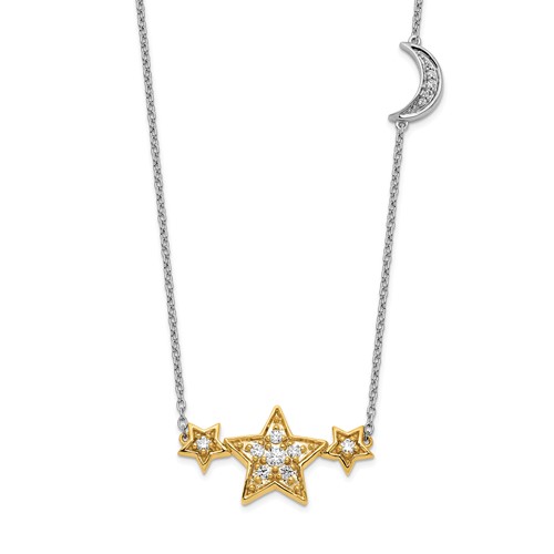 14K Two-tone 0.20 Carat Lab Grown Diamond VS SI+ G+ Complete Stars Necklace with Moon, 18"