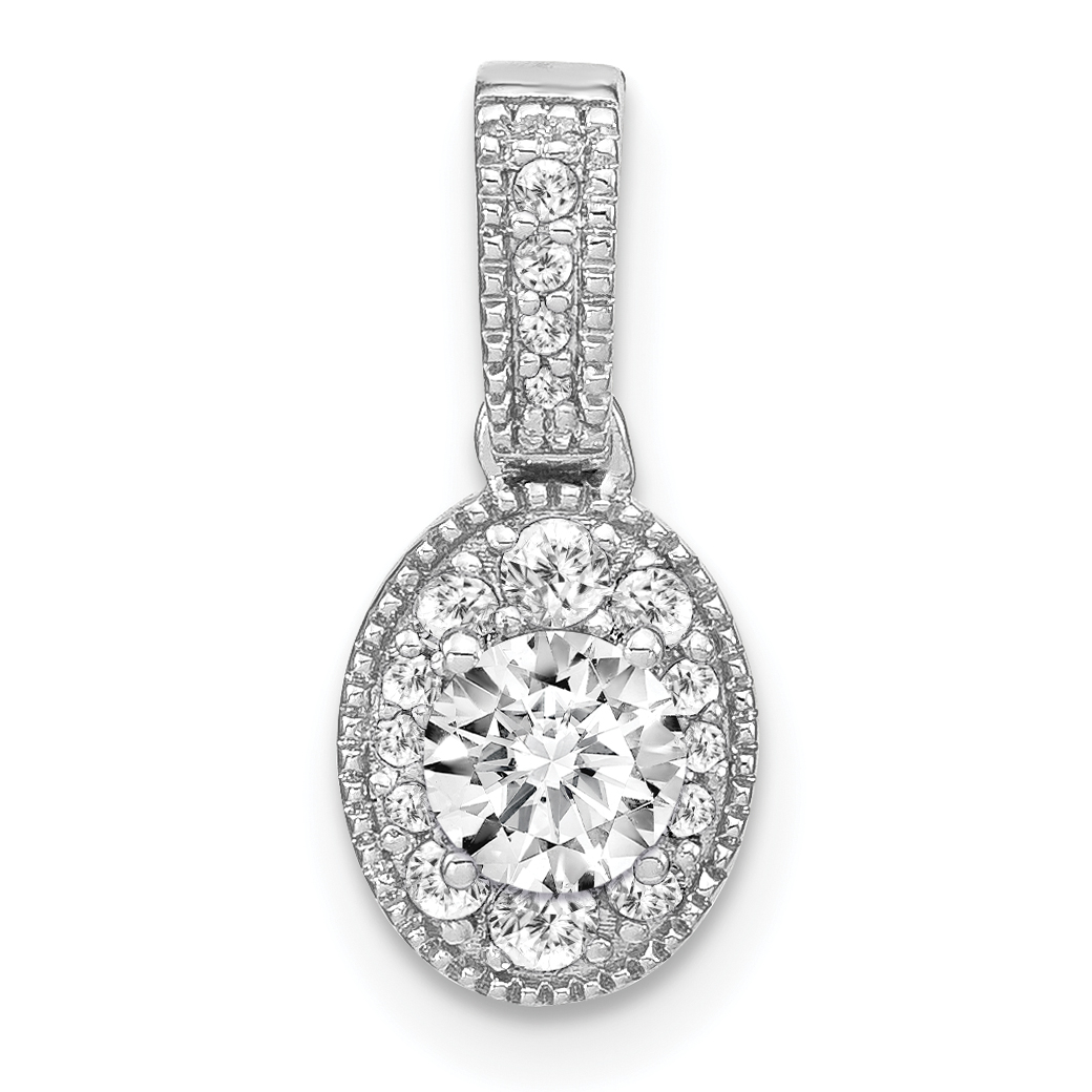 14k White Gold 1/2 carat Lab Grown Diamond VS/S FGH Oval Complete Vintage Pendant (PM7979-050-WLG)