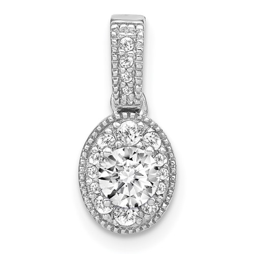 14K White Gold 0.50 Carat Lab Grown Diamond VS S Fgh Oval Complete Vintage Pendant