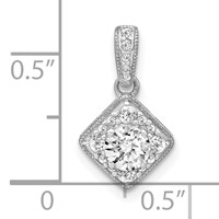 14K White Gold 0.50 Carat Lab Grown Diamond VS SI+ G+ Square Complete Vintage Pendant view 3