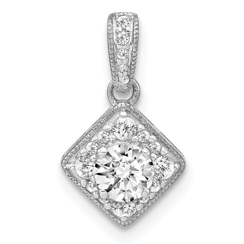 14K White Gold 0.50 Carat Lab Grown Diamond VS SI+ G+ Square Complete Vintage Pendant