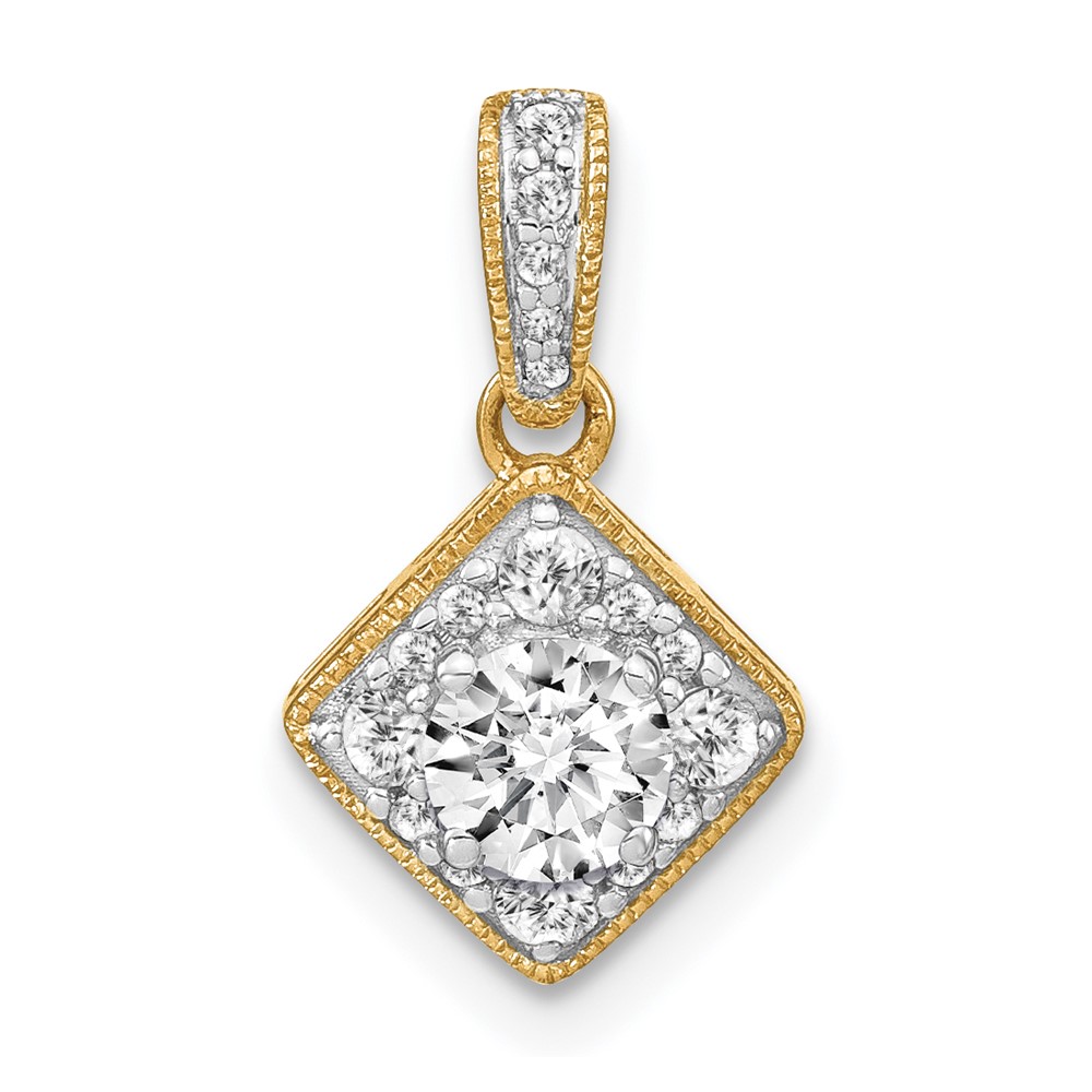 14k YG Lab Grown Diamond SI1/SI2, G H I, Complete Square Vintage Pendant