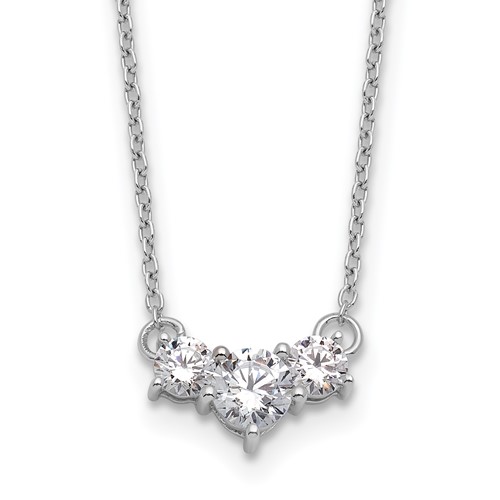 14K White Gold 0.75 Carat Lab Grown Diamond VS SI+ G+ Round Complete Three Stone Necklace, 18"