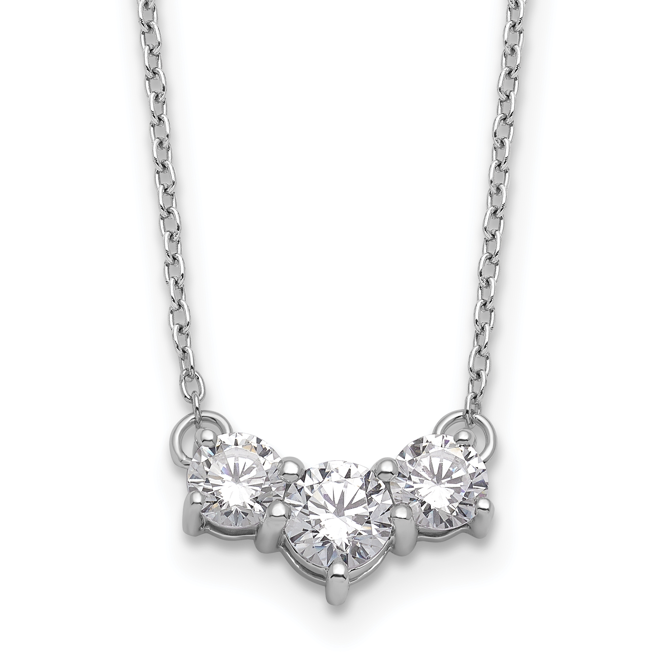 14k White Gold 1 carat Lab Grown Diamond VS/SI+ G+ Round Complete 18 inch Three Stone Necklace (PM7983-100-WLG)