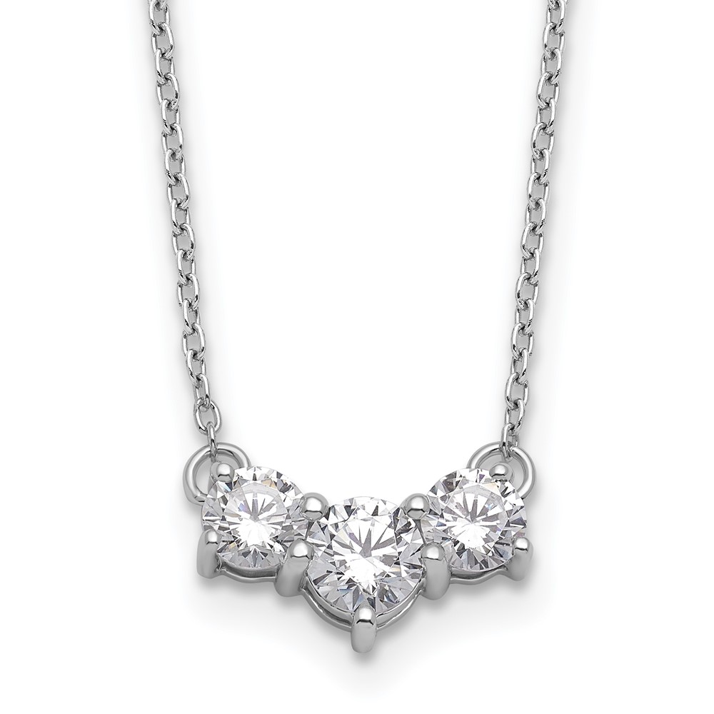 14k White Gold 1 carat Lab Grown Diamond VS/SI+ G+ Round Complete 18 inch Three Stone Necklace (PM7983-100-WLG)