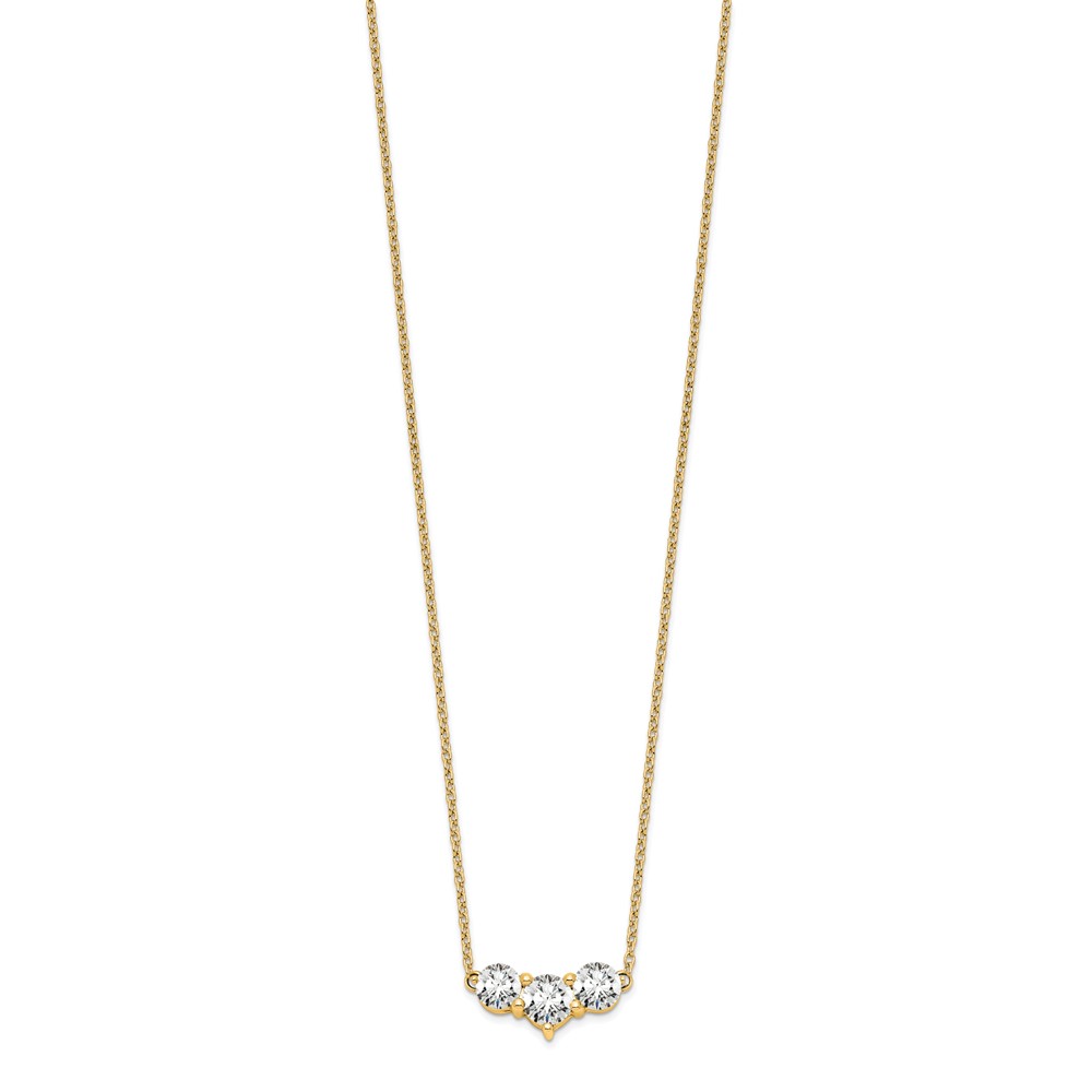 14k 1 1/2 carat Lab Grown Diamond VS/SI+ G+ Round Complete 18 inch Three Stone Necklace (PM7983-150-YLG)