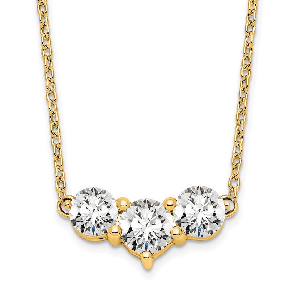 14k 1 1/2 carat Lab Grown Diamond VS/SI+ G+ Round Complete 18 inch Three Stone Necklace (PM7983-150-YLG)