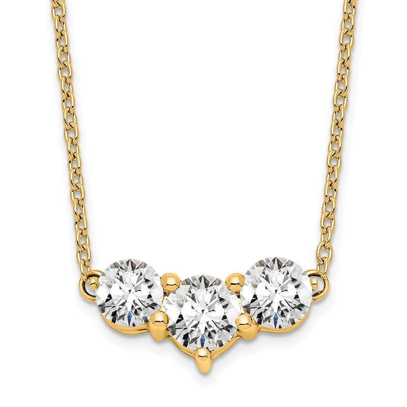 14k 1 1/2 carat Lab Grown Diamond VS/SI+ G+ Round Complete 18 inch Three Stone Necklace