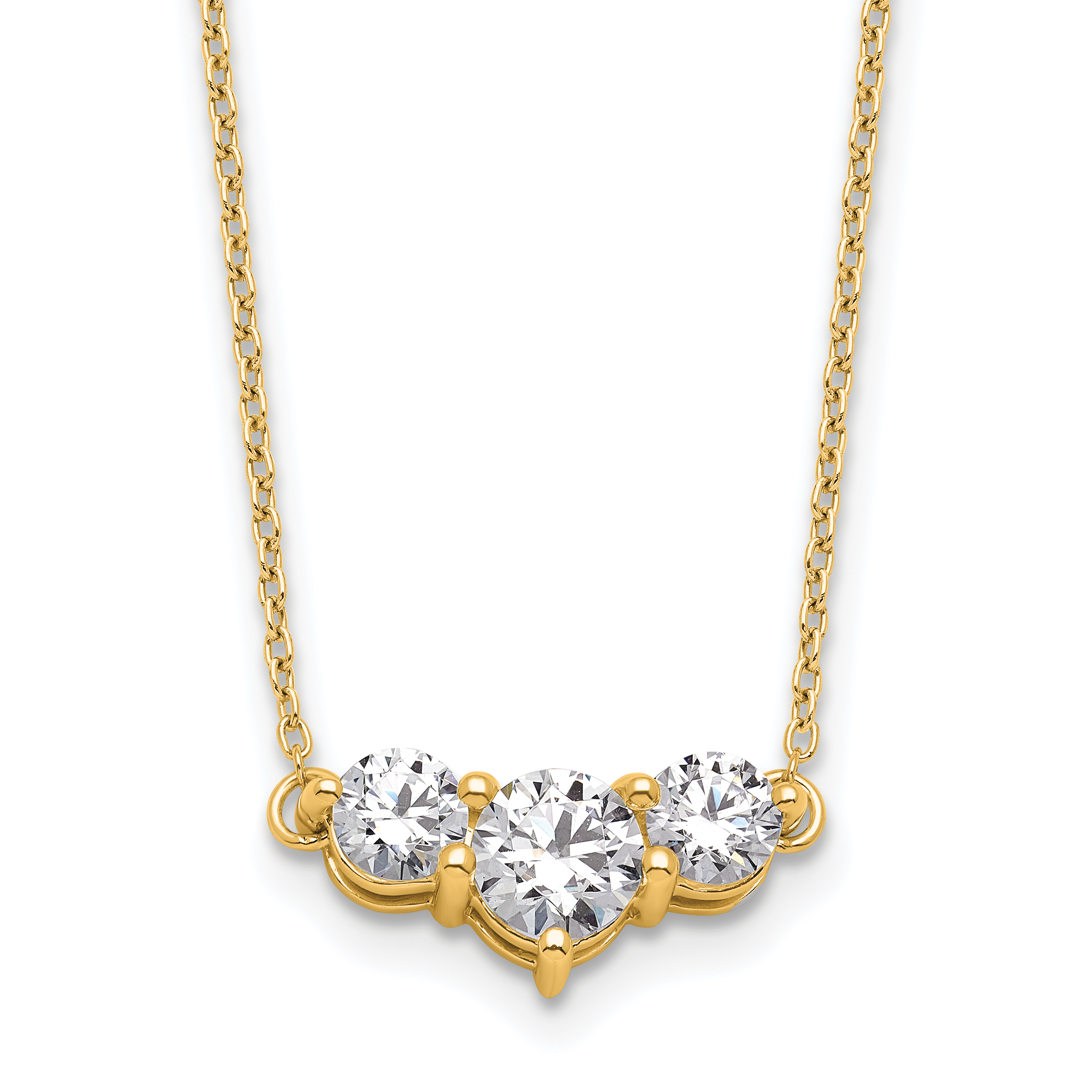 14k 1 1/2 carat Lab Grown Diamond VS/SI+ G+ Round Complete 18 inch Three Stone Necklace (PM7983-150-YLG)