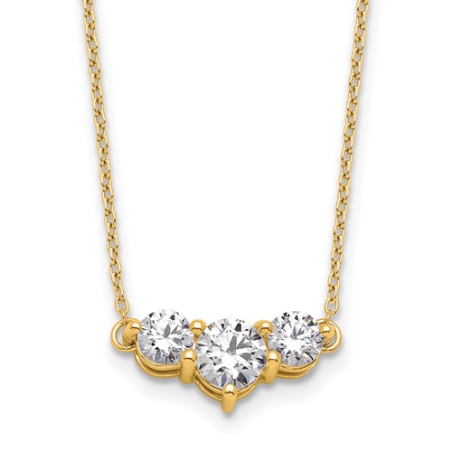 14K Yellow Gold 1.50 Carat Lab Grown Diamond VS SI+ G+ Round Complete Three Stone Necklace, 18"