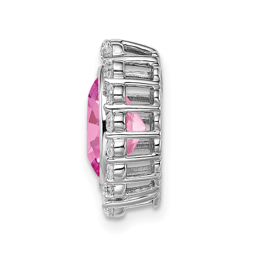 14k White Gold 1/2 carat Lab Grown Diamond VS/SI and Oval Lab Created Pink Sapphire Halo Chain Slide Pendant (PM7985-CPS-046-WLG)