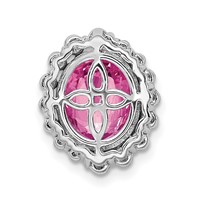 14K White Gold 0.50 Carat Lab Grown Diamond VS SI and Oval Lab Created Pink Sapphire Halo Chain Slide Pendant view 3