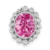 14K White Gold 0.50 Carat Lab Grown Diamond VS SI and Oval Lab Created Pink Sapphire Halo Chain Slide Pendant view 1