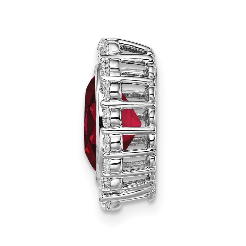 14k White Gold 1/2 carat Lab Grown Diamond VS/SI and Oval Lab Created Ruby Halo Chain Slide Pendant