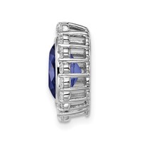14K White Gold 0.50 Carat Lab Grown Diamond VS SI and Oval Lab Created Blue Sapphire Halo Chain Slide Pendant view 2