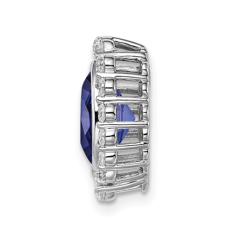 14k White Gold 1/2 carat Lab Grown Diamond VS/SI and Oval Lab Created Blue Sapphire Halo Chain Slide Pendant