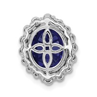 14K White Gold 0.50 Carat Lab Grown Diamond VS SI and Oval Lab Created Blue Sapphire Halo Chain Slide Pendant view 3