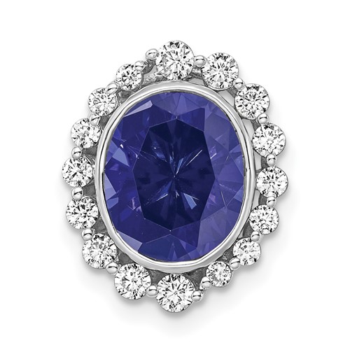 14k White Gold 1/2 carat Lab Grown Diamond VS/SI and Oval Lab Created Blue Sapphire Halo Chain Slide Pendant