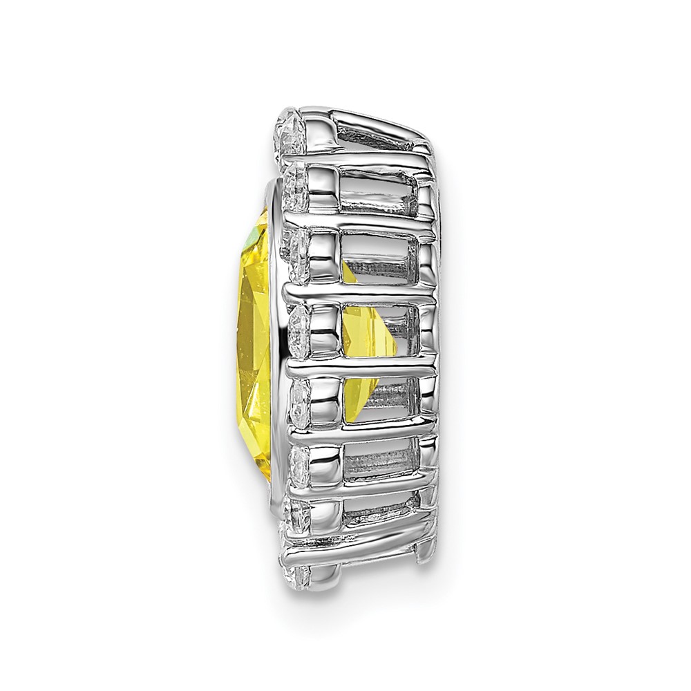 14k White Gold 1/2 carat Lab Grown Diamond VS/SI and Oval Lab Created Yellow Sapphire Halo Chain Slide Pendant (PM7985-CYS-046-WLG)