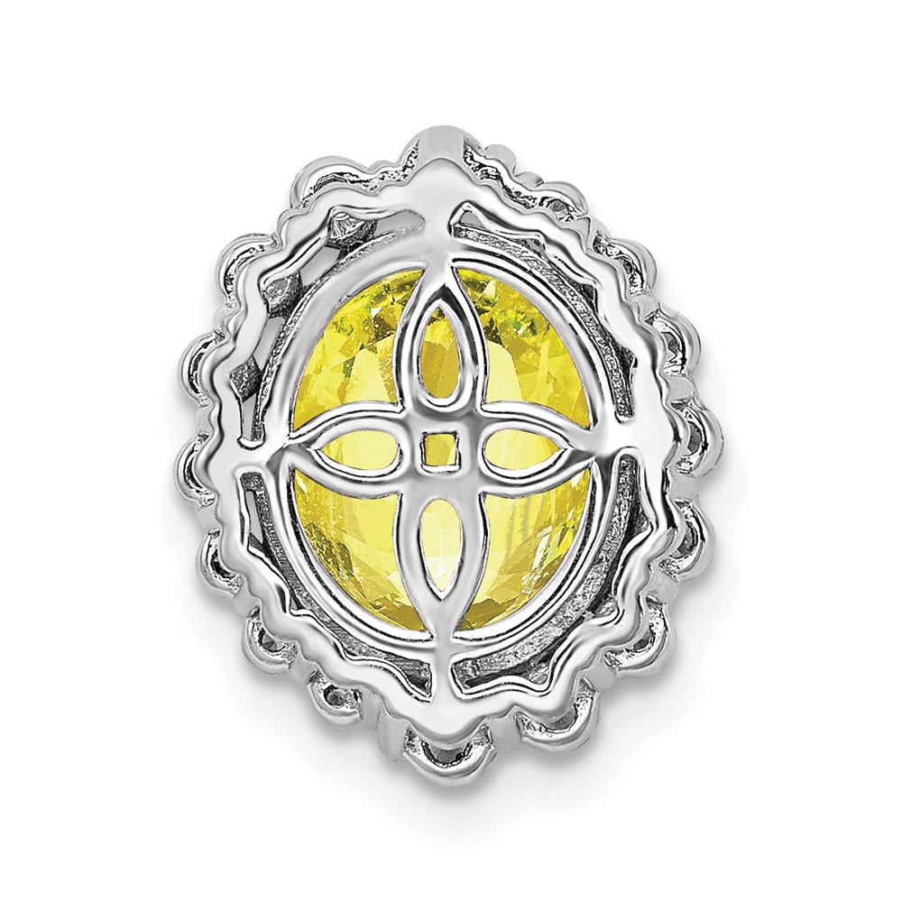 14k White Gold 1/2 carat Lab Grown Diamond VS/SI and Oval Lab Created Yellow Sapphire Halo Chain Slide Pendant (PM7985-CYS-046-WLG)