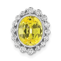 14K White Gold 0.50 Carat Lab Grown Diamond VS SI and Oval Lab Created Yellow Sapphire Halo Chain Slide Pendant view 1
