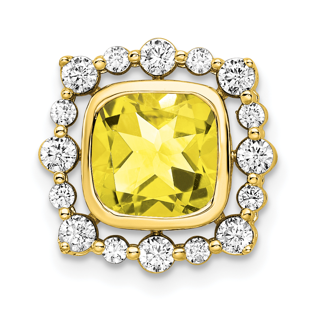 14k 1/2 carat Lab Grown Diamond VS/SI+ G+ and Lab Created Yellow Sapphire Square Chain Slide Pendant (PM7986-CYS-051-YLG)