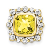 14K Yellow Gold 0.50 Carat Lab Grown Diamond VS SI+ G+ and Lab Created Yellow Sapphire Square Chain Slide Pendant view 1