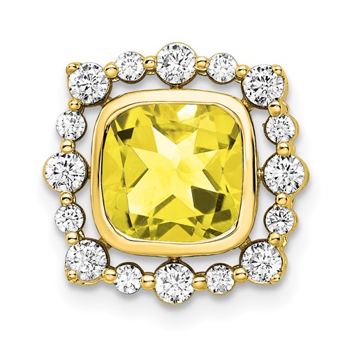 14K Yellow Gold 0.50 Carat Lab Grown Diamond VS SI+ G+ and Lab Created Yellow Sapphire Square Chain Slide Pendant