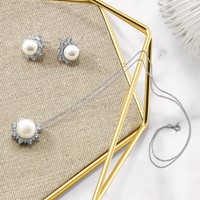 14K White Gold 0.33 Carat Lab Grown Diamond VS SI+ G+ and 7.00 Mm Freshwater Cultured Pearl Chain Slide Pendant view 4