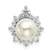 14K White Gold 0.33 Carat Lab Grown Diamond VS SI+ G+ and 7.00 Mm Freshwater Cultured Pearl Chain Slide Pendant view 1