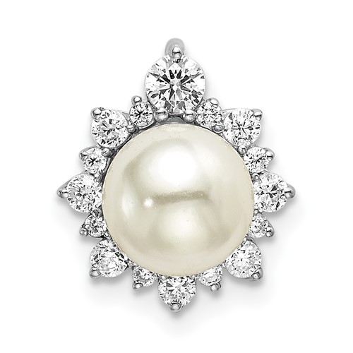 14K White Gold 0.33 Carat Lab Grown Diamond VS SI+ G+ and 7.00 Mm Freshwater Cultured Pearl Chain Slide Pendant