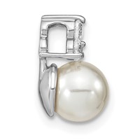 14K White Gold 0.20 Carat Lab Grown Diamond VS SI+ G+ and 7.00 Mm Freshwater Cultured Pearl Chain Slide Pendant view 2