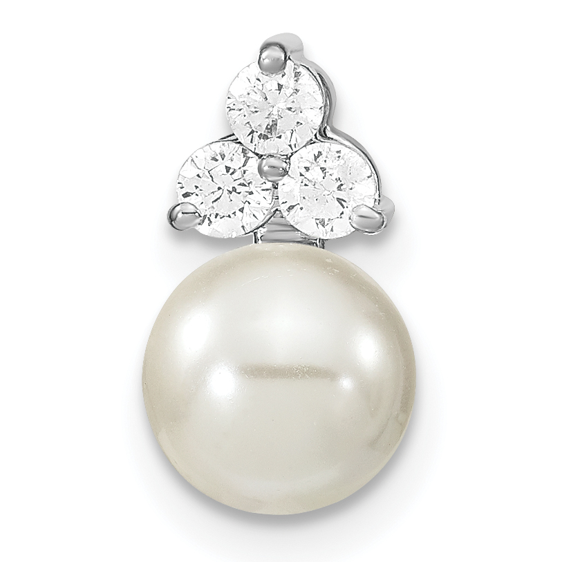 14K White Gold 1/5 carat Lab Grown Diamond VS/SI+ G+ and 7.00 mm Freshwater Cultured Pearl Chain Slide Pendant (PM7997-020-WLG)