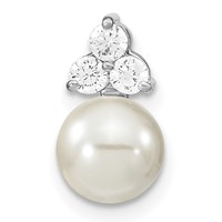 14K White Gold 0.20 Carat Lab Grown Diamond VS SI+ G+ and 7.00 Mm Freshwater Cultured Pearl Chain Slide Pendant view 1