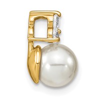 14K Yellow Gold 0.20 Carat Lab Grown Diamond VS SI+ G+ and 7.00 Mm Freshwater Cultured Pearl Chain Slide Pendant view 2