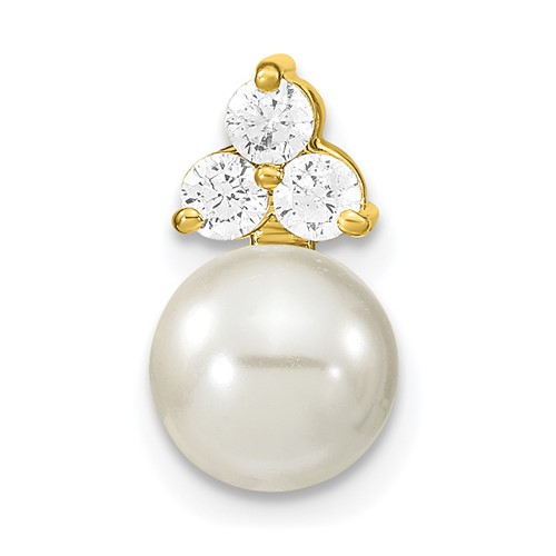 14K Yellow Gold 0.20 Carat Lab Grown Diamond VS SI+ G+ and 7.00 Mm Freshwater Cultured Pearl Chain Slide Pendant