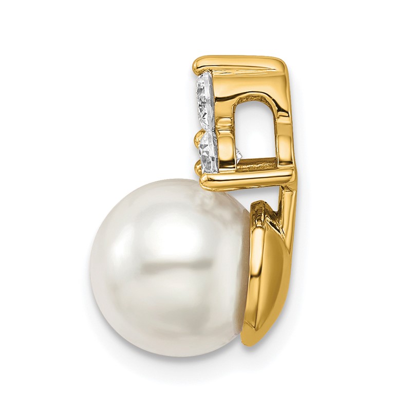 14K 3/8 carat Lab Grown Diamond VS/SI+ G+ and 9.00 mm Freshwater Cultured Pearl Chain Slide Pendant